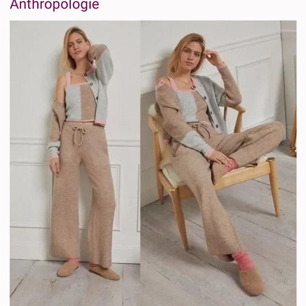 ANTHROPOLOGIE by Saturday/Sunday Dina Lounge Ribbed Knit Cozy Pants Beige Size S